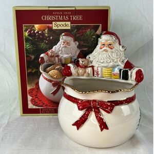 Spode Christmas Tree Santa Claus Cookie Candy Nut Bowl Holiday Decor Dish NIB